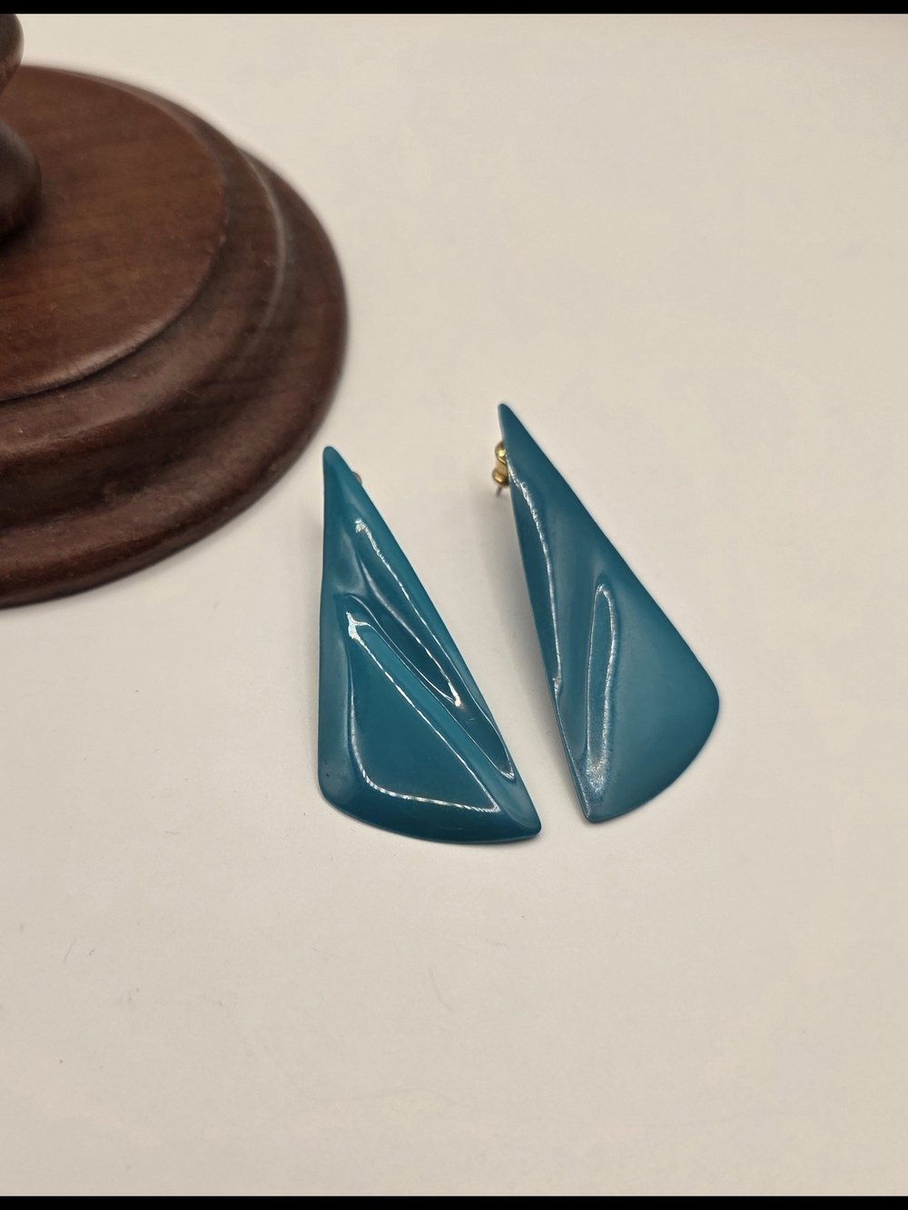 Dark Green Teal Metal Geometric Triangle Dangle Post Back Earrings